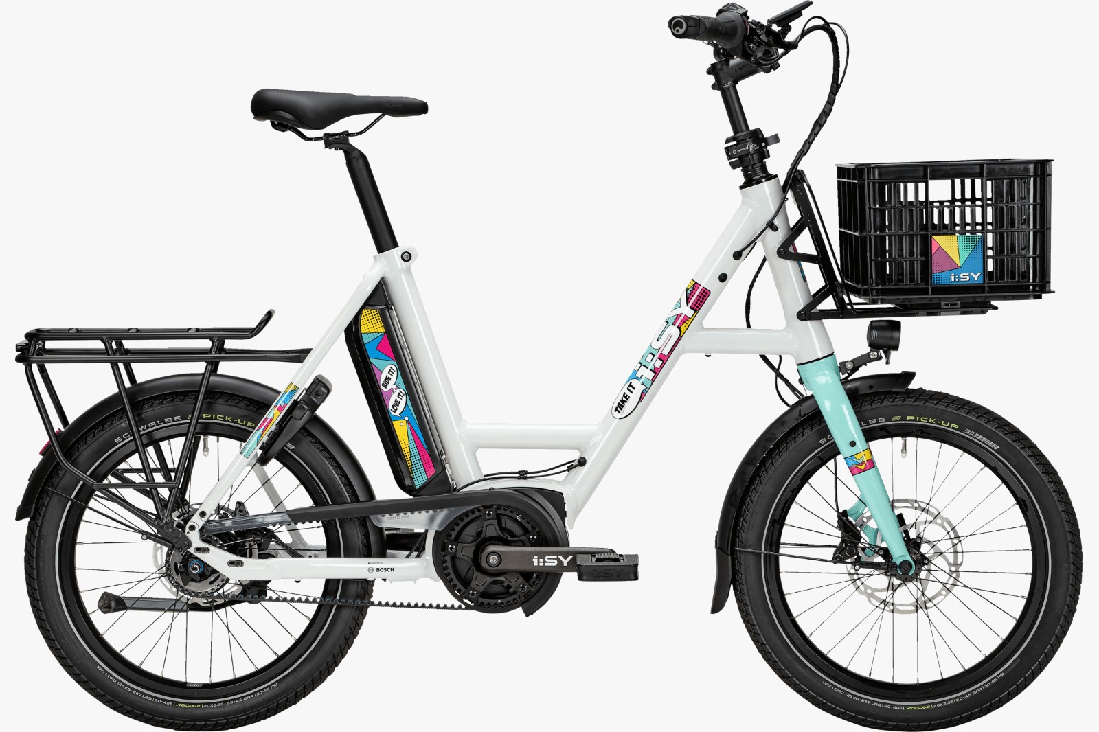 i:SY E5 ZR F Kompakt-E-Bike in Pop Art mit Riemenantrieb